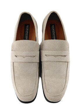 Nick Graham Altered Slip On Penny Loafers Men's Size 8.5 Beige Faux Suede